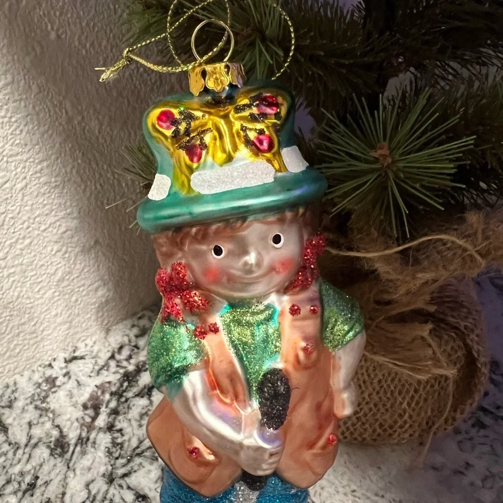 Fisherman Blown Glass Christmas Ornament Trout Creel Catch of Day Fish